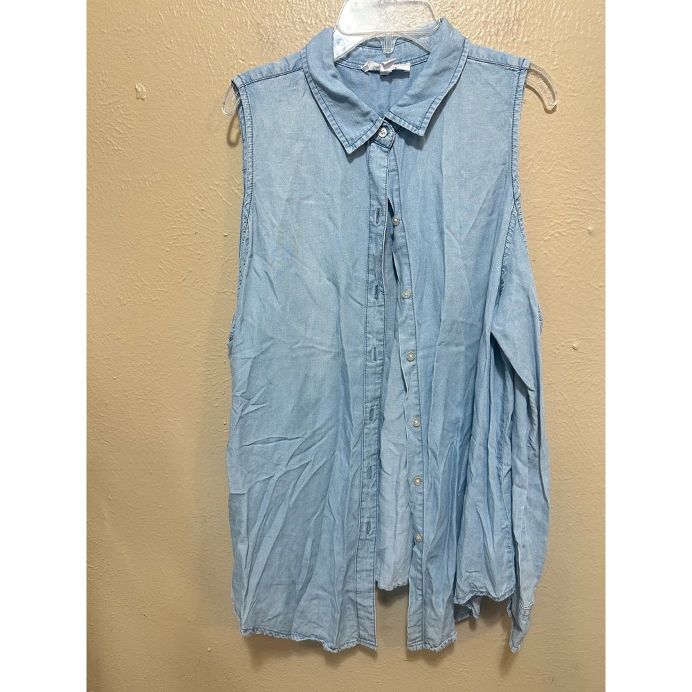 BB‎ Dakota Womens Chambray Sleeveless Shirt w/ Sleeves Light Wash Denim Size L